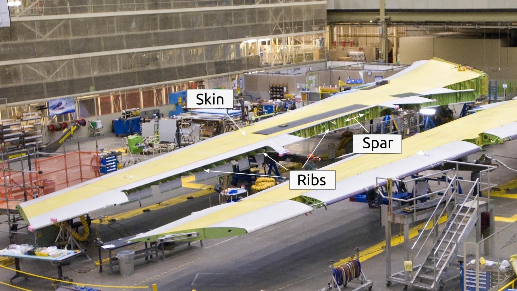 B747-8 wings waiting to be assembled to the rest of the fuselage
