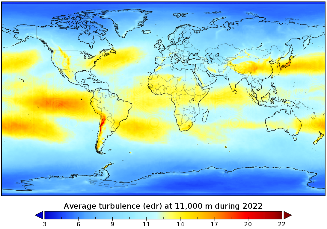turbulence over japan united states and canada during 2022